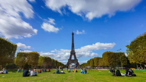 4K Timelapse video the Eiffel Tower and Champ de Mars in Paris. Stock Footage 346272717