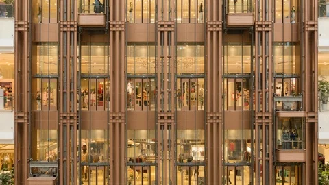 4k timelapse video of elevators in a modern shopping mall Stock Footage 86164022