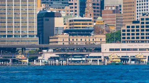 4k timelapse video of ferries at the Circular Quay in Sydney Stock Footage 81669889