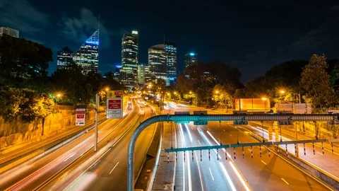 4k timelapse video of highway traffic in Sydney at night Stock Footage 80897108