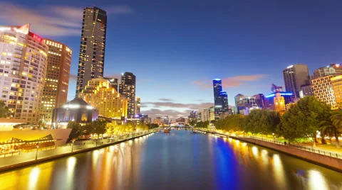 4k timelapse video of Melbourne from sunset to night Stock Footage 34977532