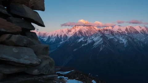 4K Timelapse Video Of Snow mountain sunset slide Stock Footage 83687289