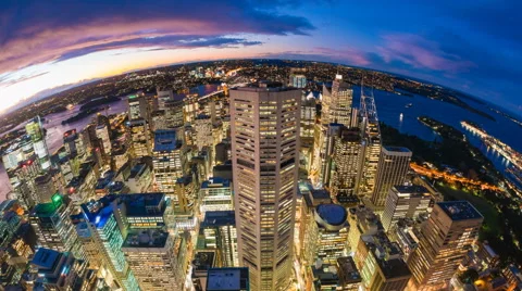 4k timelapse video of Sydney CBD from day to night Stock Footage 64814833