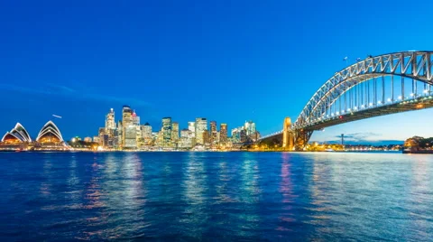 4k timelapse video of Sydney CBD from sunset to night Video stock 67555059
