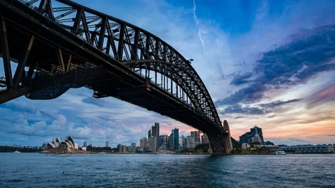 4k timelapse video of Sydney CBD from sunset to night Stock Footage 77413008