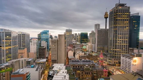 4k timelapse video of Sydney CBD at sunrise Stock Footage 82871077