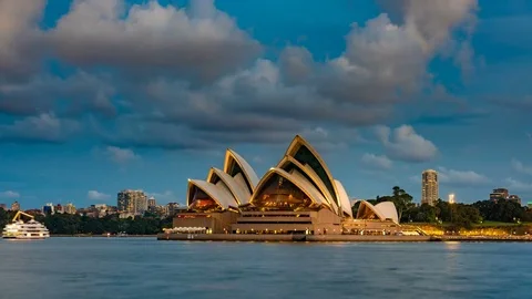 4k timelapse video of Sydney Opera House from sunset to night Stock Footage 80047085