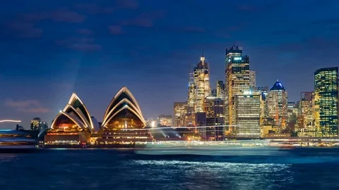 4k timelapse video of Sydney Opera House and CBD from day to night Stock Footage 81205154