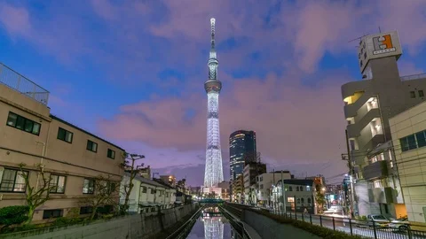 4k timelapse video of Tokyo Skytree at sunset Stock Footage 108700717