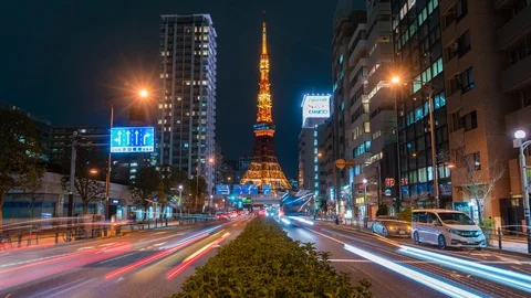 4k timelapse video of Tokyo Tower at night Stock Footage 107635595