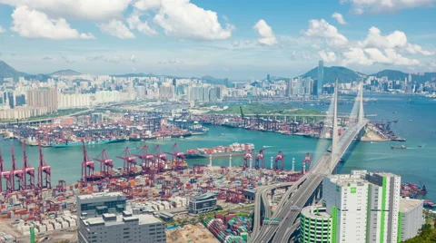 4k timelapse video tracking a container ship arriving at a container terminal Video stock 51961806