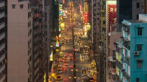 4k timelapse video of traffic in a busy street in Hong Kong Stock Footage 80661874