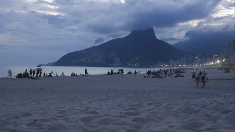 4K timelapse view of Ipanema beach with Morro Dois Irmaos (Two Brothers) Stock Footage 104663038