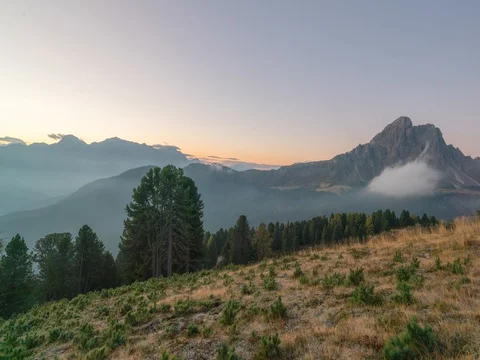 4K Timelapse view of the peaks of the peaks of the Dolomites during dawn. Italy Stock Footage 122000070