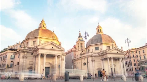 4K Timelapse view of Piazza del Popolo, Rome, Italy. view from sunset to night Stock Footage 203863235