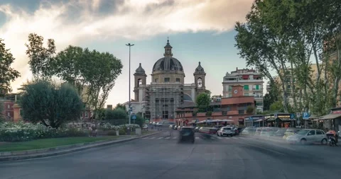 4K Timelapse view of Piazza Ponte Milvio, Rome, Italy Stock Footage 205527126
