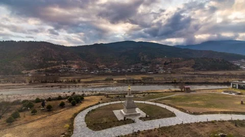 4K Timelapse view of a Stupa during sunset in Paro, Bhutan Stock Footage 231589175
