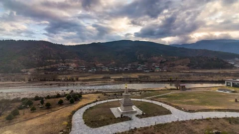 4K Timelapse view of a Stupa during sunset in Paro, Bhutan Stock Footage 231589198