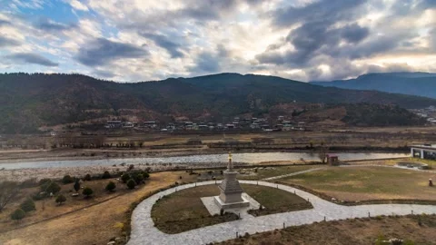 4K Timelapse view of a Stupa during sunset in Paro, Bhutan Stock Footage 231589251
