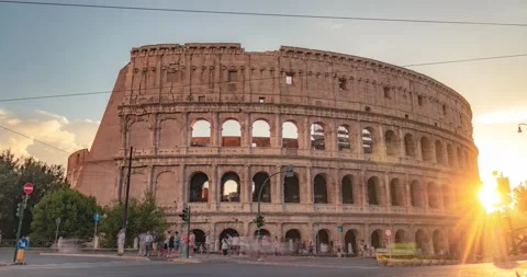 4K Timelapse view of the sunset clouds over the Colosseum in Rome, Italy Stock Footage 205028476