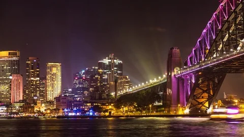 4K Timelapse, Vivid Sydney CBD &amp; Bridge Stock Footage 77124581