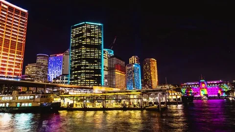 4K Timelapse, Vivid Sydney Circular Quay Stock Footage 77125413