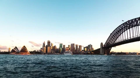4K Timelapse, Vivid Sydney Sunset - Cruise Ship Stock Footage 77120112