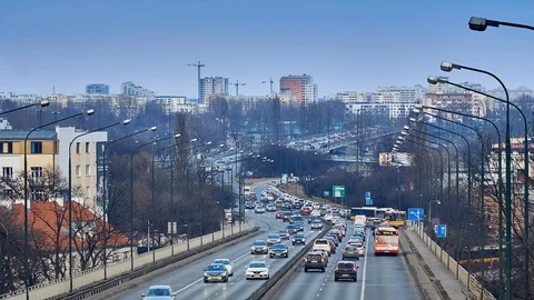 4K Timelapse ZOOM IN: a Panoramic view of viaduct over Vistula's banks of Warsaw Stock Footage 122497205