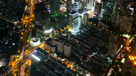 4K timelapse:Aerial night vertical view of Shanghai streets Stock Footage 54568351
