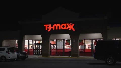 TJ Maxx storefront entrance, inside shop, Stock Video