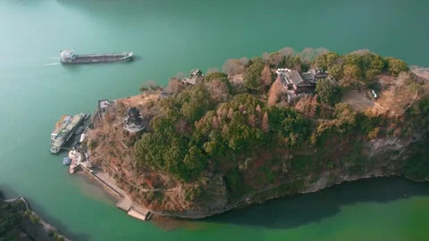 4K Top-down Aerial Shot of Sanyou Cave 4A Tourist Attraction in Yichang Stock-Footage 336552176