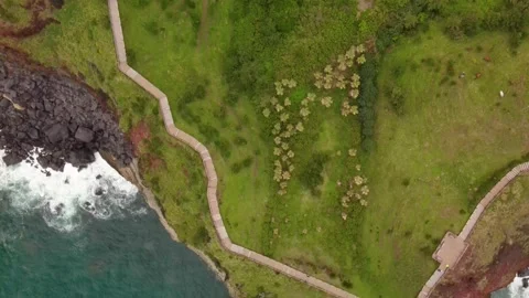 4K Top-down Aerial View  of Songaksan (송악산) Mountain, Jeju Volcanic Island Stock Footage 143864387