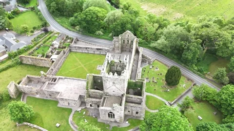 4K Top Down Aerial View of Jerpoint Abbey in County Kilkenny Ireland Stock Footage 337843605