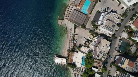 4K Top Down Drone Footage of Saranda City Coastline, Albania Stock Footage 317689592