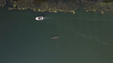 4K Top Down drone video above boats in lake 스톡 동영상 123858037