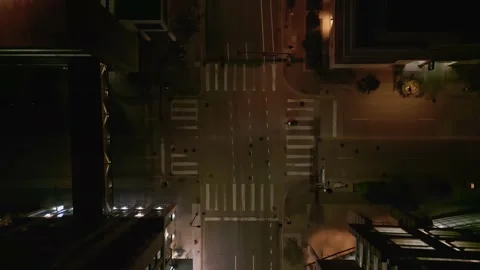 4K Top Down Moving Forward View of Street in Minneapolis, MN at Night From Drone Stock Footage 220468269
