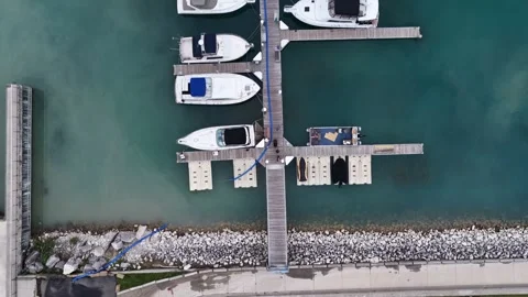 4K Top Down Shot Over Marina Harbor With Boats And Yachts Stock Footage 312133921