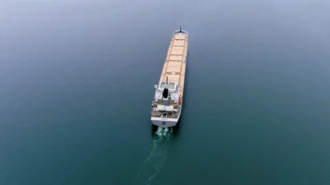 4K, top down view of a cargo ship navigating the St Lawrence Seaway, Canada. Stock-Footage 166107029