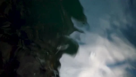 4K Top down view textured ocean with reflections. Camera spins up zooms out Stockbeeldmateriaal 147190997