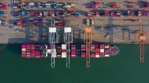 4k top view aerial drone on industry cargo container port shipping industry 스톡 동영상 336269750