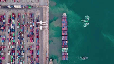 4k top view aerial drone on industry cargo container port shipping industry Stock Footage 336269892