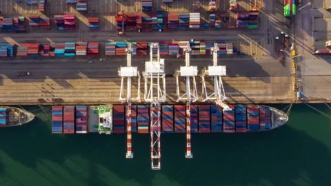 4k top view aerial drone on industry cargo container port shipping industry Stock-Footage 336269952