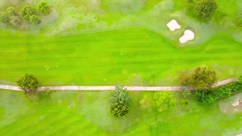 4K Top view Aerial view of Lawn Golf course in the morning or evening light Vídeos de archivo 146727236