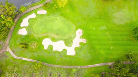 4K Top view Aerial view of Lawn Golf course in the morning or evening light Vídeos de archivo 146727571