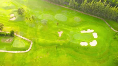 4K Top view Aerial view of Lawn Golf course in the morning or evening light Видео 146727874