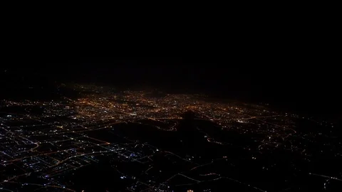 4K Top view from airplane window at night. Plane flying above China. Aerial-Dan Stock Footage 91801540