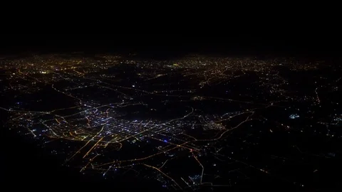 4K Top view from airplane window at night. Plane flying above China. Aerial-Dan Stock Footage 91801591