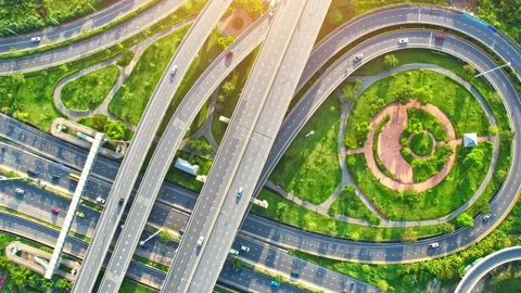 4K : Top view of interchange and multi junction road Stock Footage 209168229