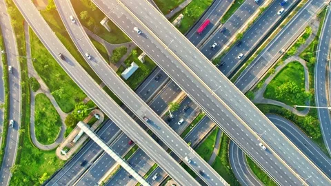 4K : Top view of interchange and multi junction road Stock Footage 209168242