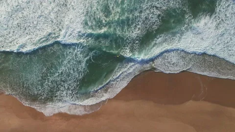 4K top view of jet ski floating on sea and being washed by waves in Nazare Video stock 159839684